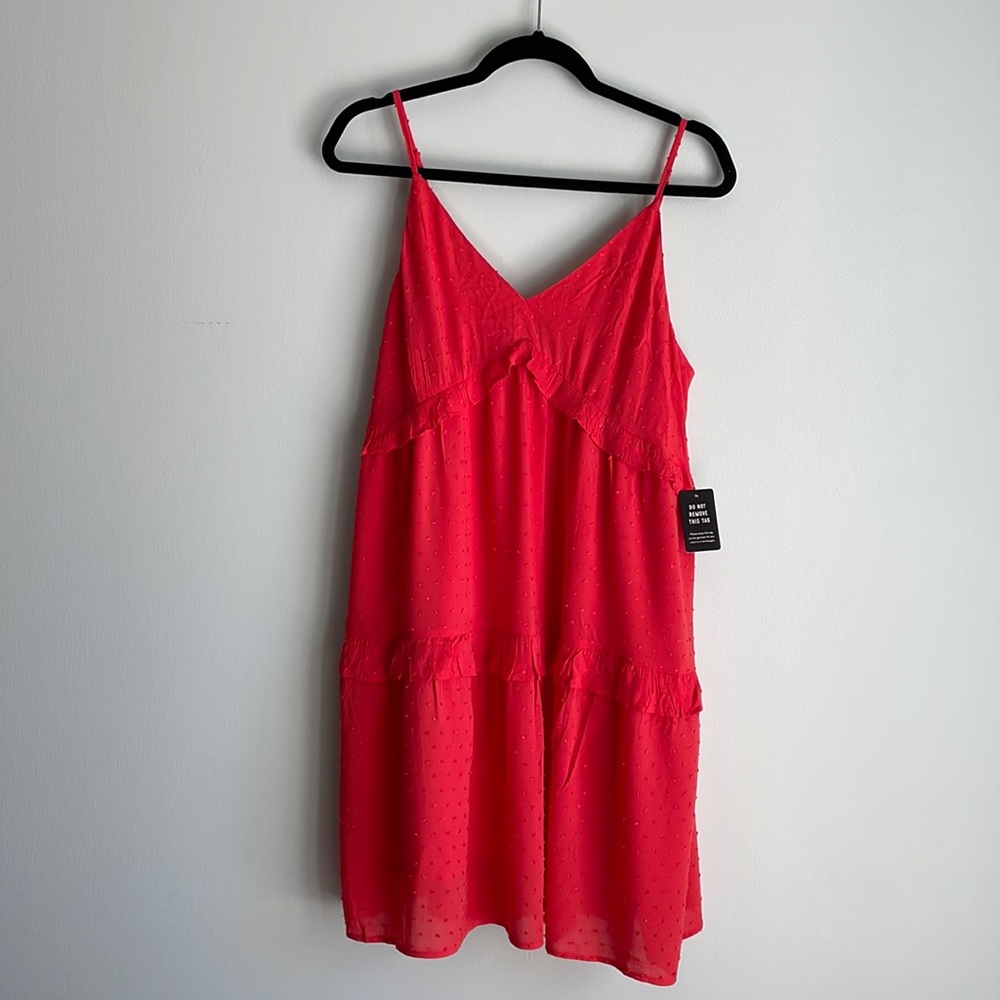 NWT Express Red Flowy Swiss Dot Dress with Adjustable Spaghetti Straps